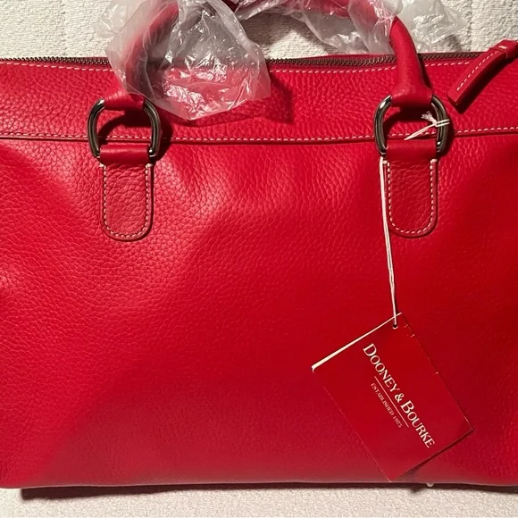 NWT Dooney & Bourke Red Pebble Grain Double Pocket Tote - RETIRED - Picture 2 of 15